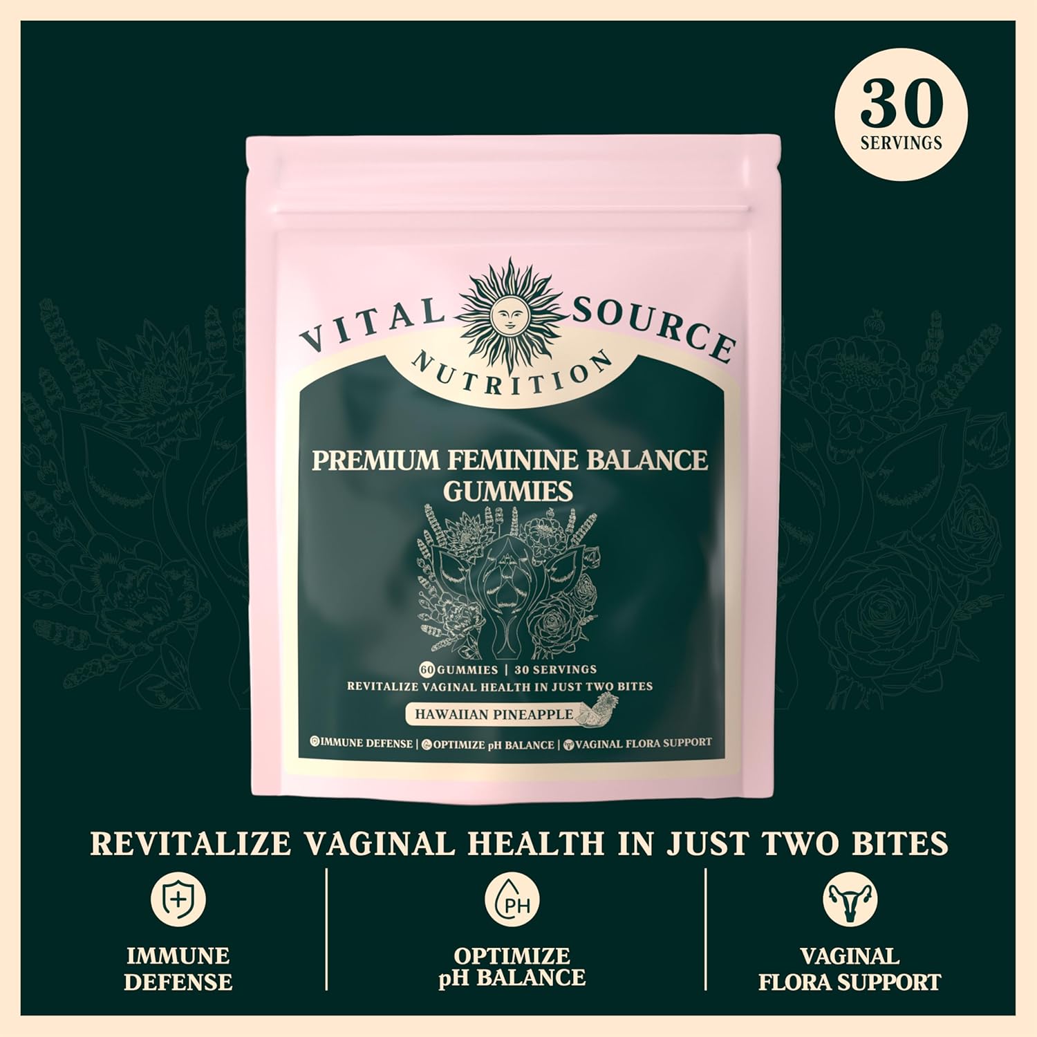 Vital Source Feminine Balance Gummies - Hawaiian Pineapple - 60 Gummies - 30 Servings