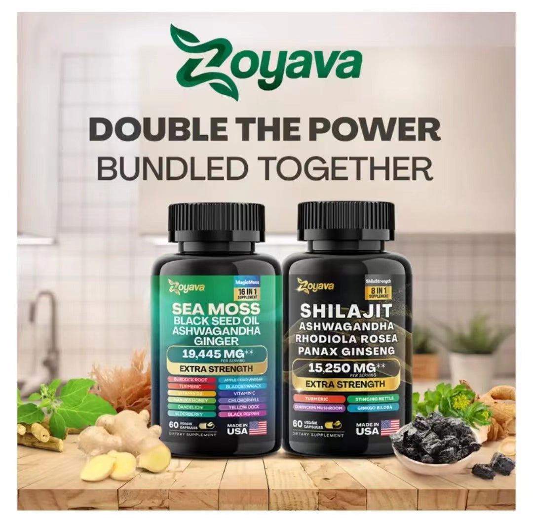 MULTIPLE HEALTH BENEFITS UNVEILED - Embark on a journey to vitality with our Sea Moss Supplement,Dynamic Vitality Bundle - Zoyava Sea Moss Multivitamin & Shilajit Power Cambo - made in usa,DISCOVER OUR EXCLUSIVE BLEND - Introducing MineralProXII Blend