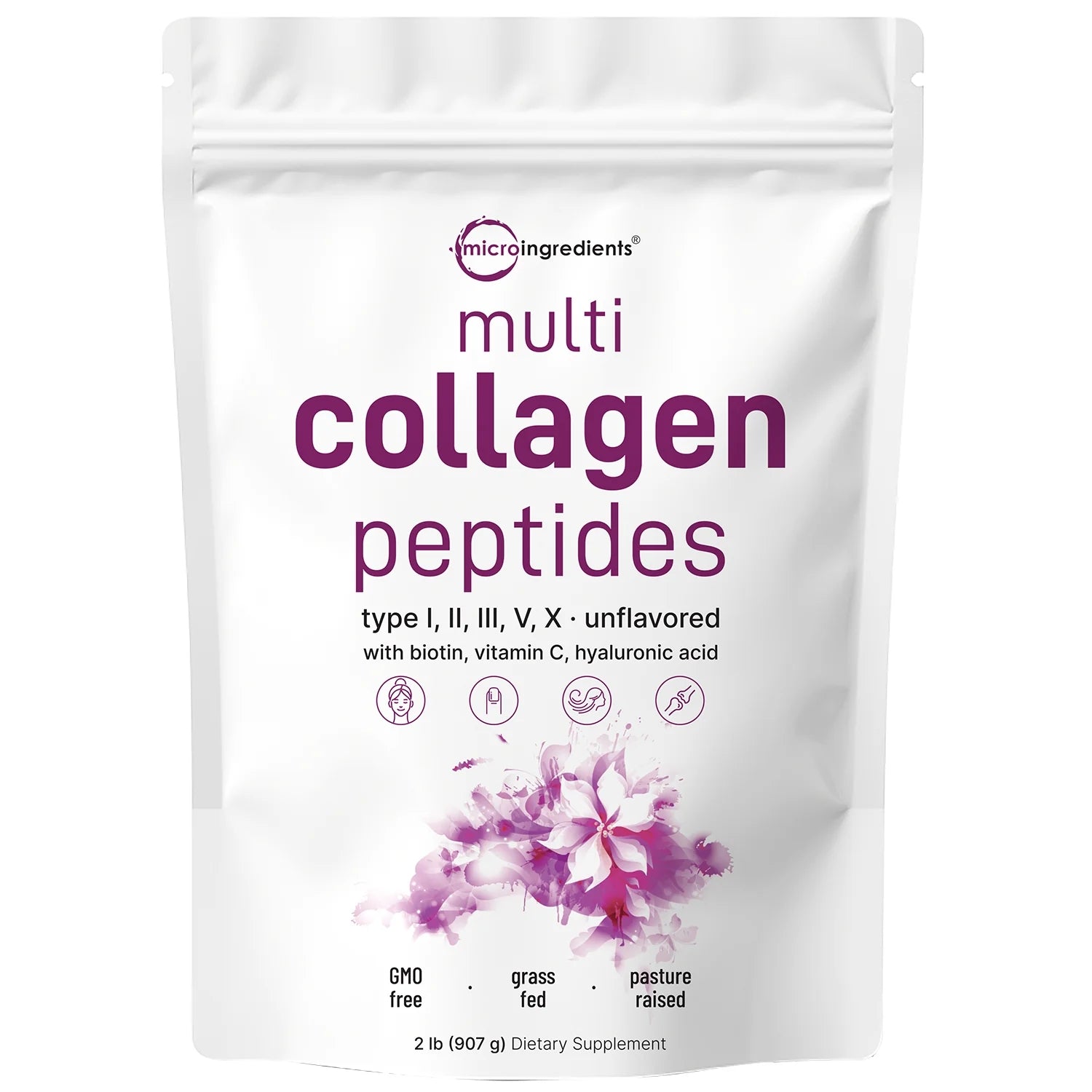 Micro Ingredients Multi Collagen Peptides Powder - Hydrolyzed Protein Peptides (Type I, II,III,V,X) with Hyaluronic Acid,Multi Collagen Peptides Powder